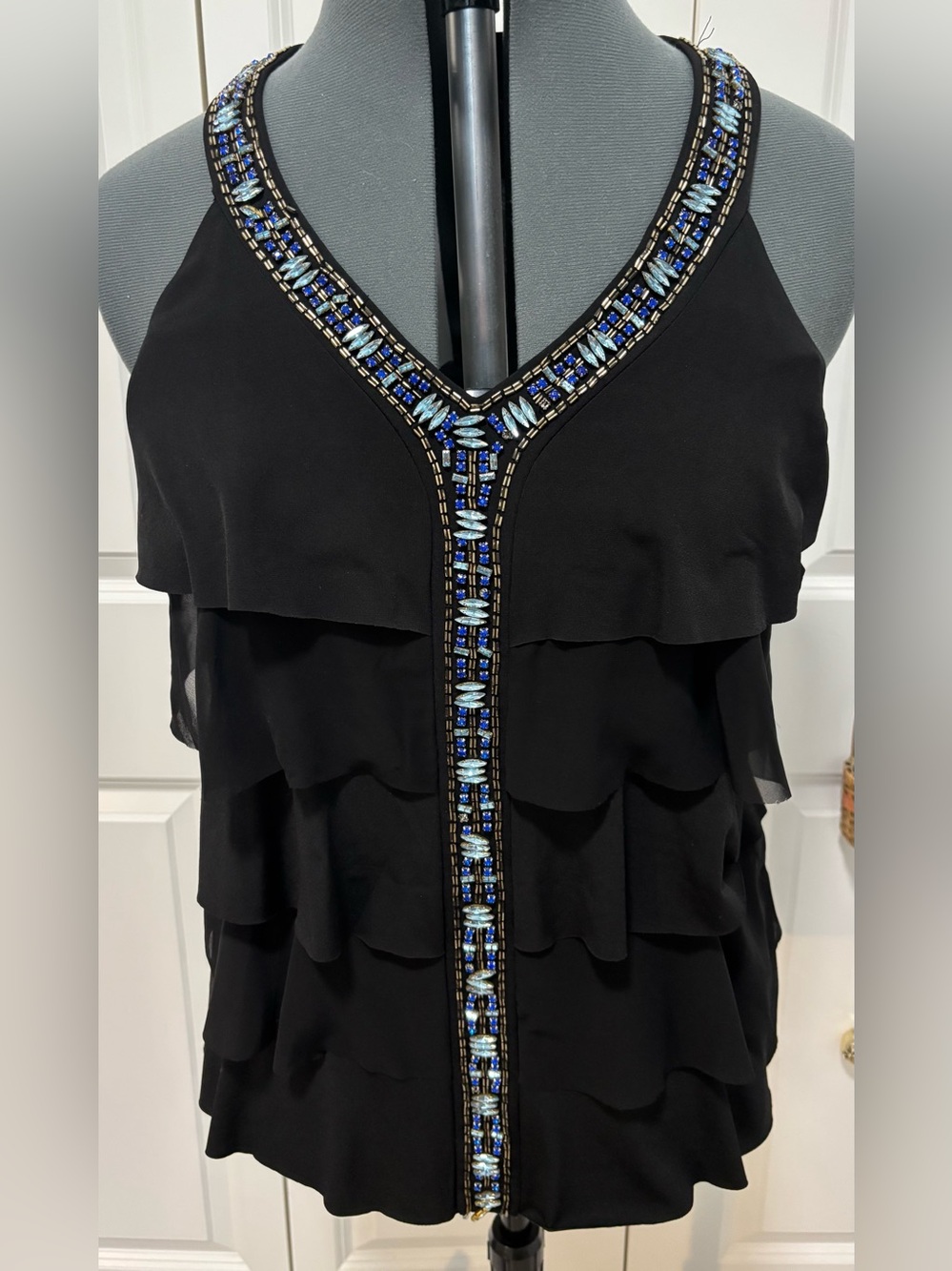 White House Black Market Black Tiered Beaded Tank